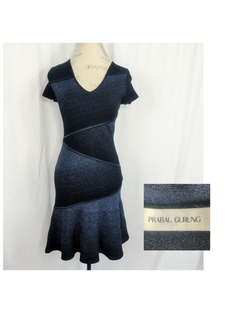 Prabal Gurung Dress Medium Bodycon Flare Blue